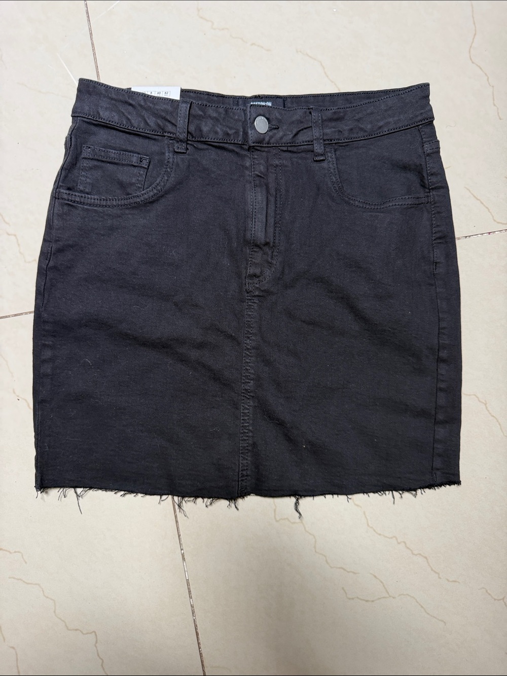 Cotton On Black Raw-Hem Denim Mini Skirt